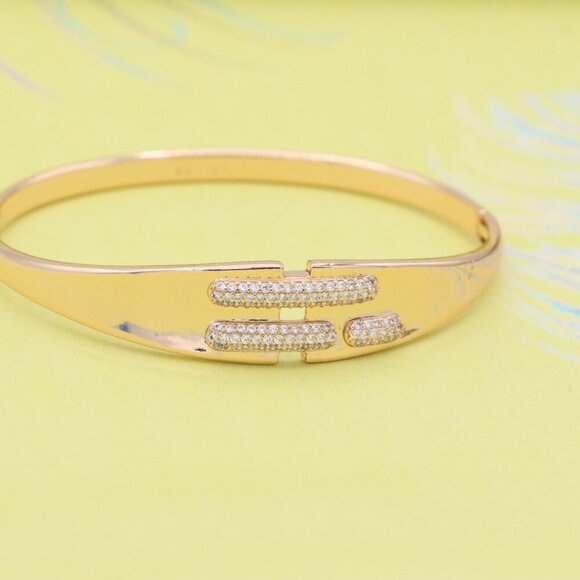 "Rose Gold Bangle with Triple Bar CZ Detailing, XPBL0449 - Picture 3 of 11